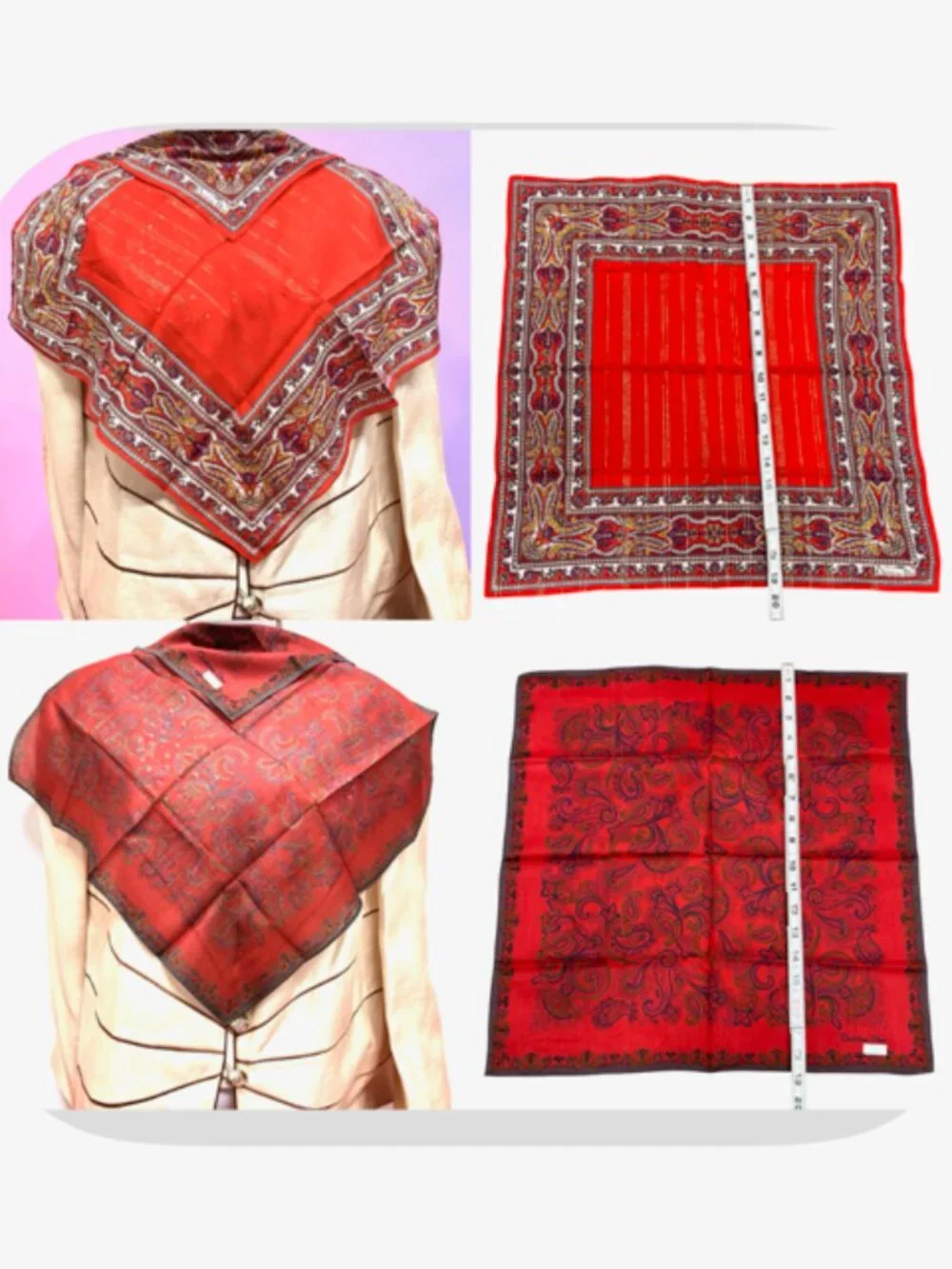2)  New - Christian Dior  cotton made 19  Mini scarf/Neck-kerchief red floral(44